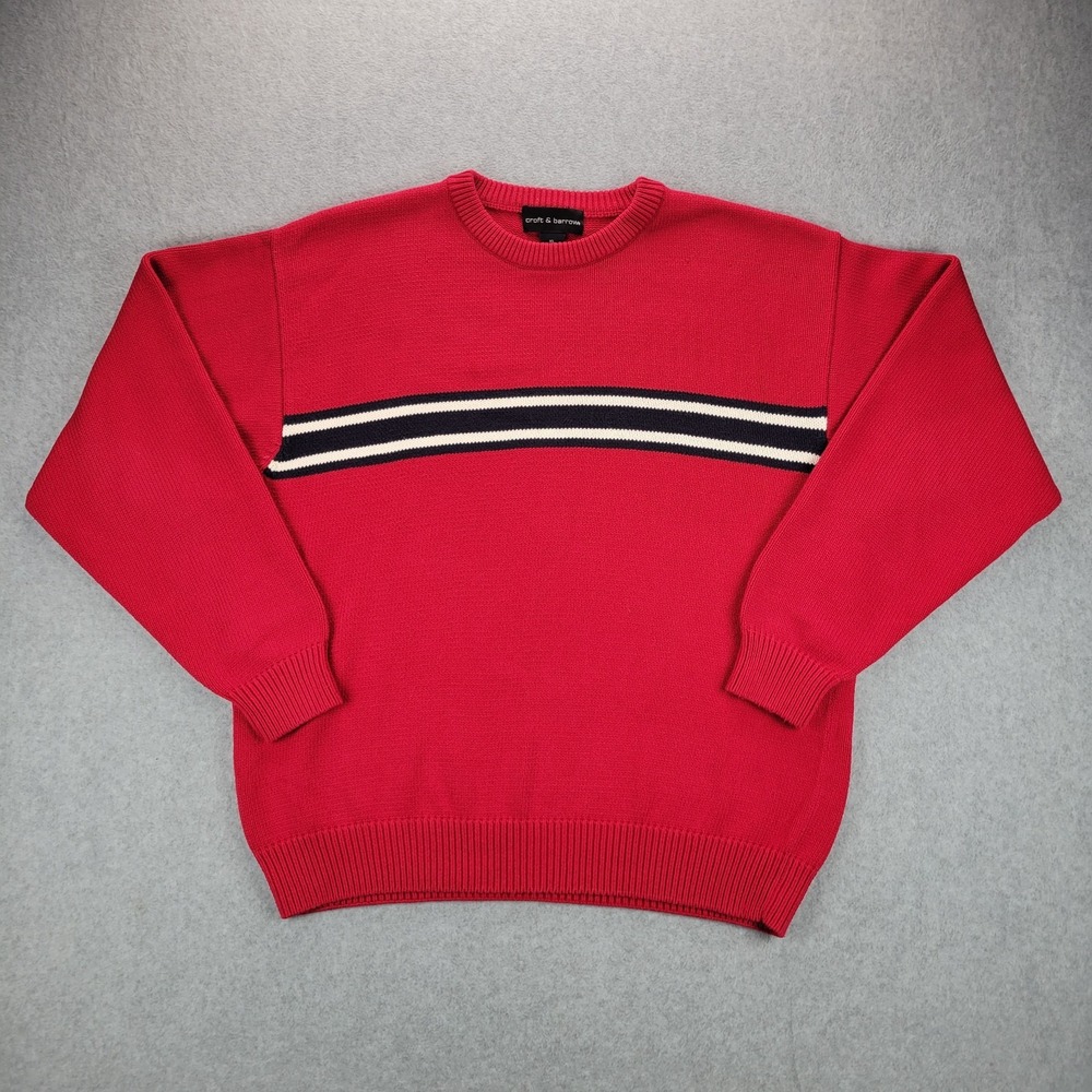 VTG Croft & Barrow Crewneck Sweater Heavyweight Knit Cotton Mens XL‎ Y2K Stripe